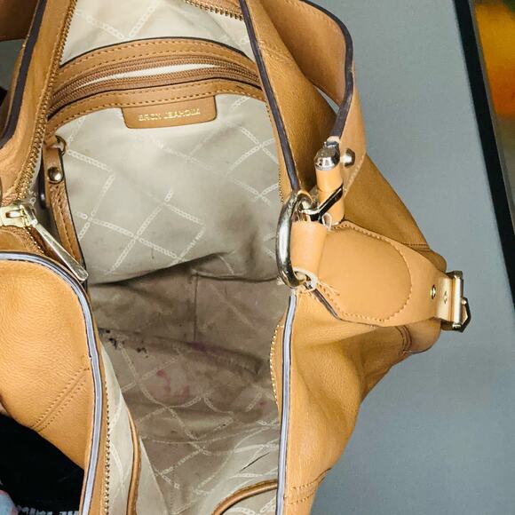 MICHAEL KORS Julia Medium Leather Acorn Tan Shoulder Handbag Purse - Picture 11 of 14